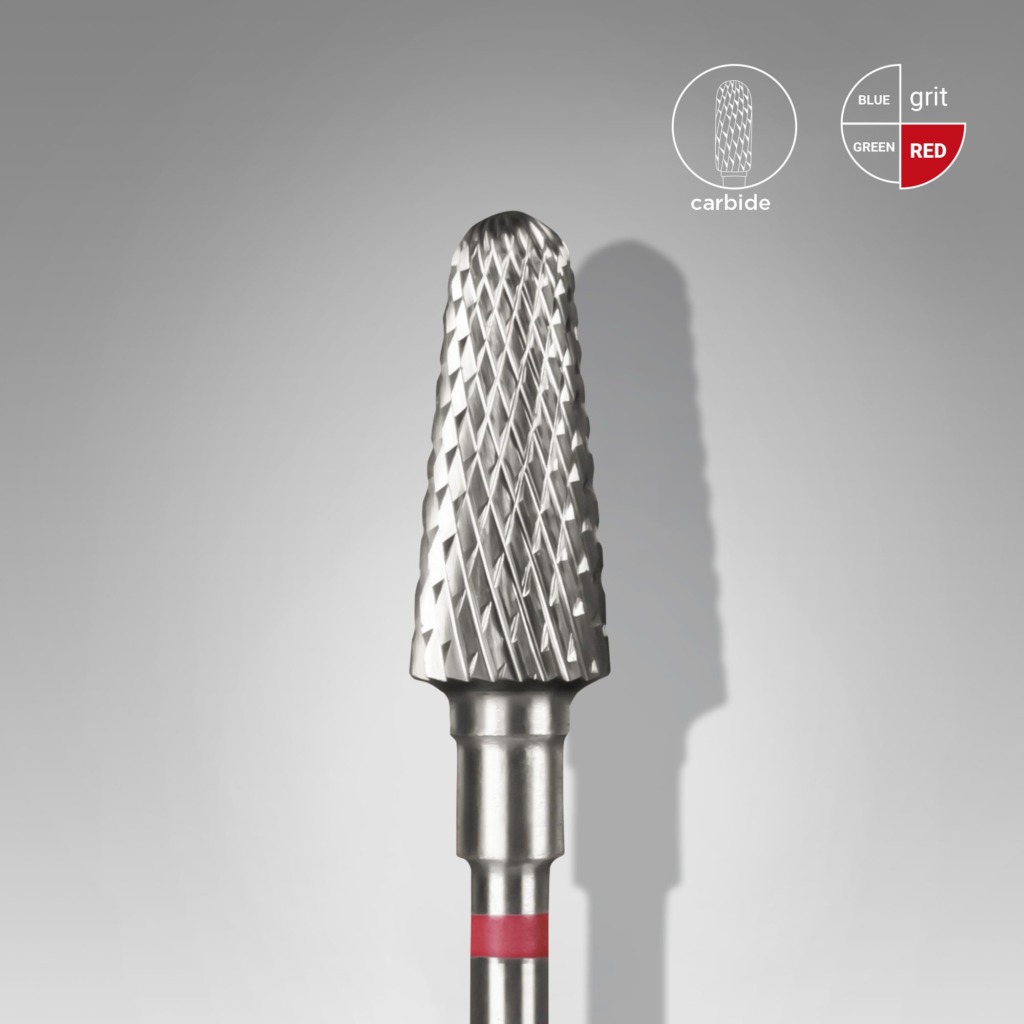 Fresa para retirar permanente/gel Staleks forma cono truncado 6 mm / 14 mm (roja)
