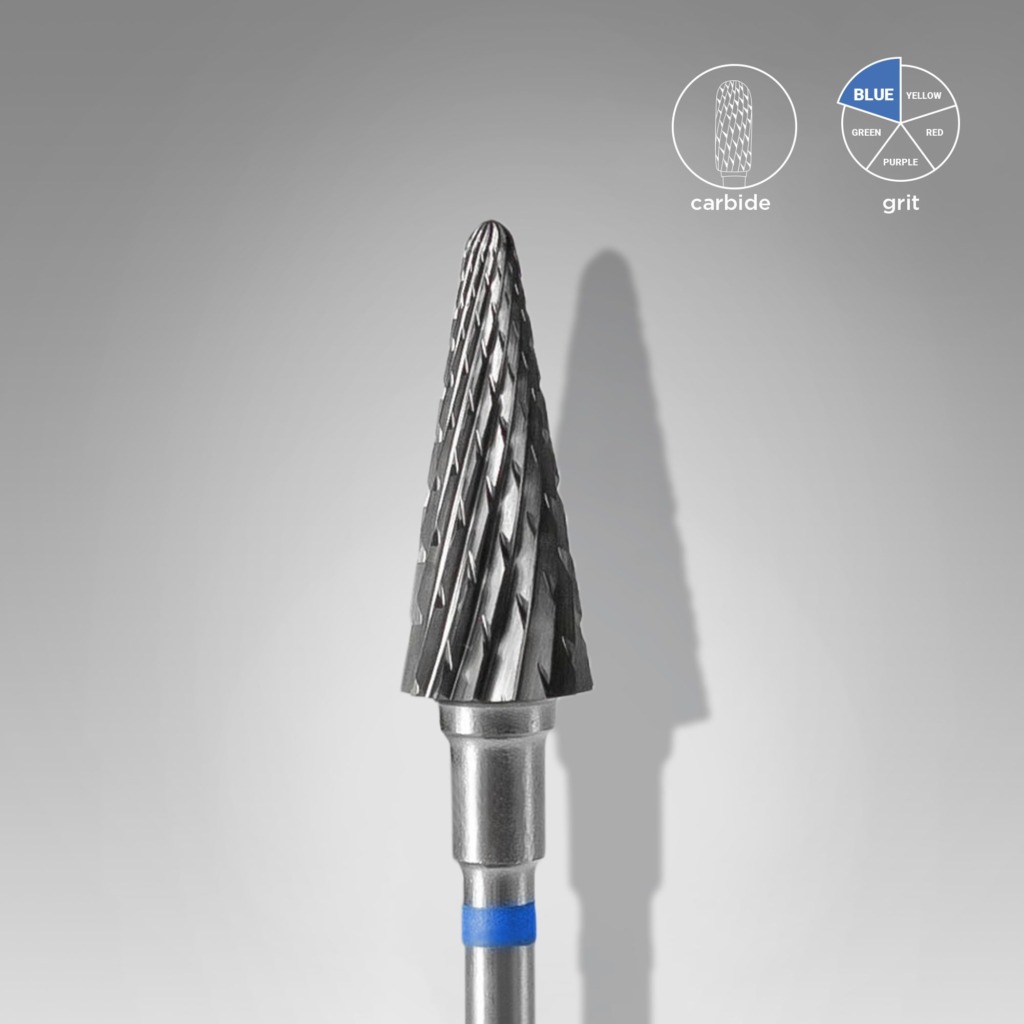 Fresa para retirar permanente/gel Staleks forma cono 6 mm / 14 mm (azul)