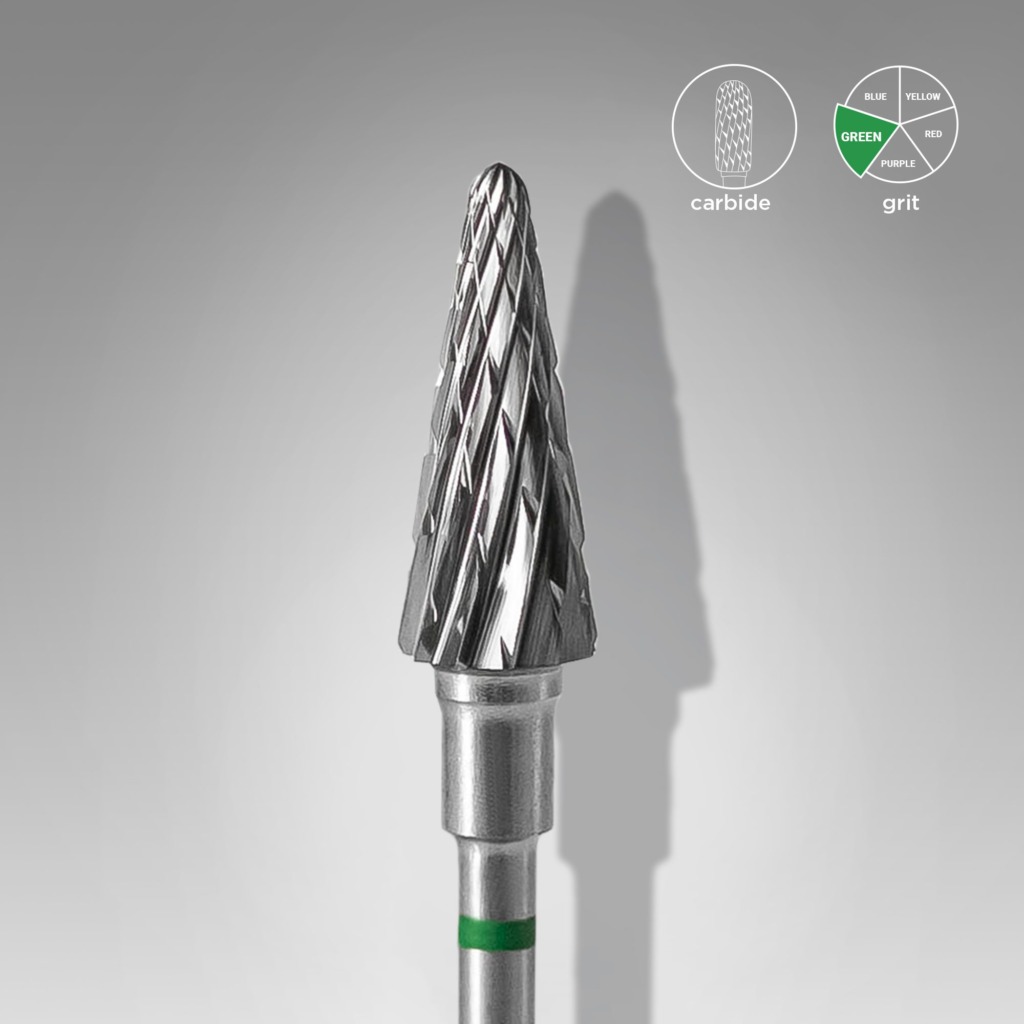 Fresa para retirar permanente/gel Staleks forma cono 6 mm / 14 mm (verde)