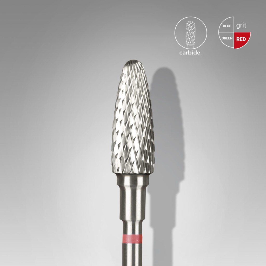 Fresa para retirar permanente/gel Staleks forma maíz 5 mm / 13 mm (roja)