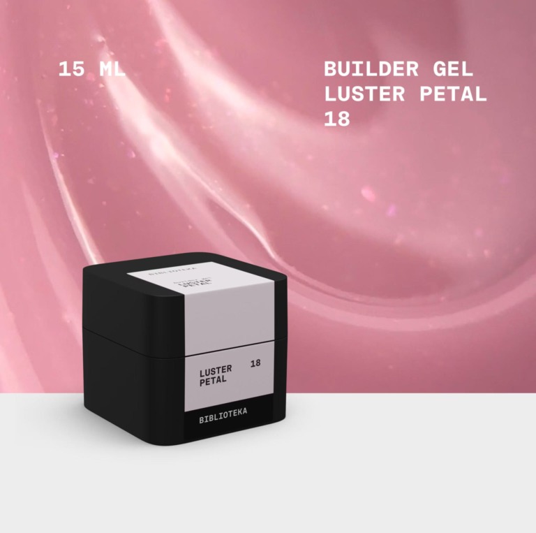 BIBLIOTEKA Builder Gel Nº 18 Petal LUSTER – Rosa suave con shimmer
