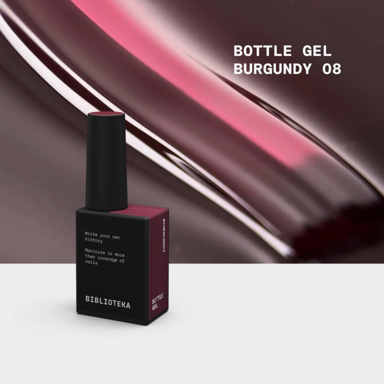 BIBLIOTEKA Bottle Gel Nº 08 Burgundy — gel constructor translúcido en tono burdeos, 10 ml.