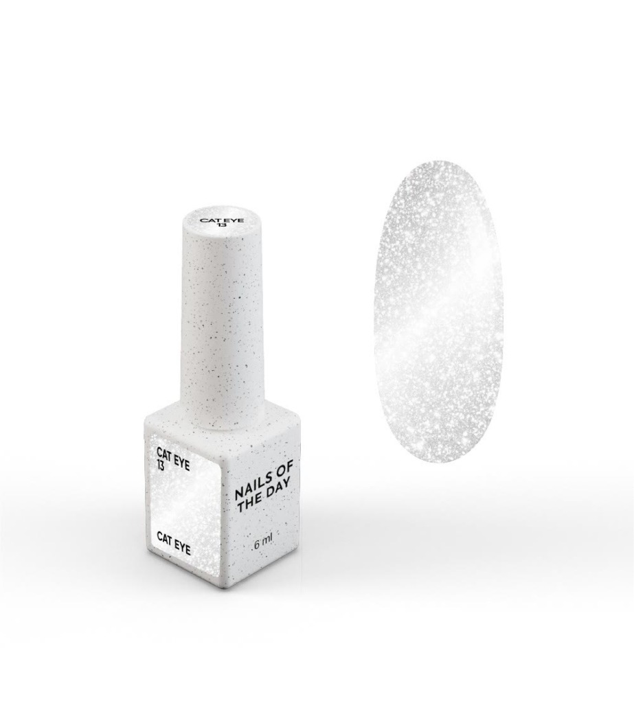 NAILSOFTHEDAY Gel Polish Cat Eye 13 — esmalte efecto ojo de gato plateado sobre base transparente, 6 ml