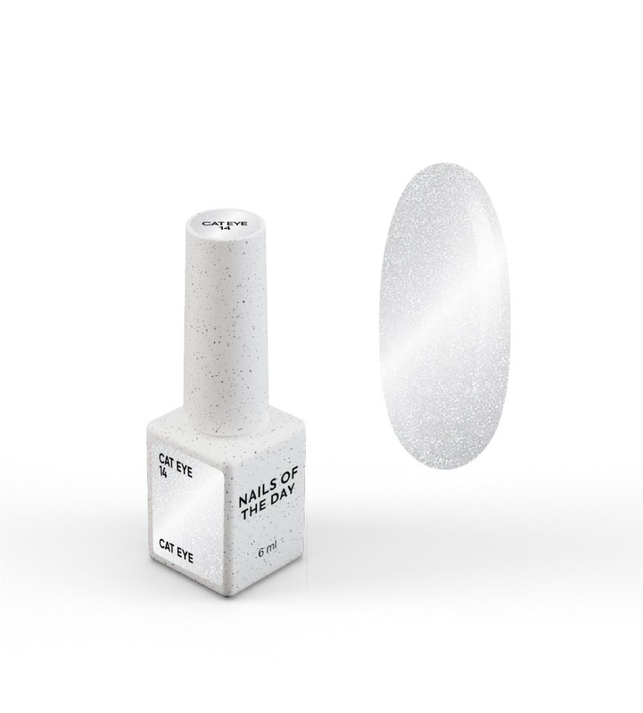 NAILSOFTHEDAY Gel Polish Cat Eye 14 — esmalte efecto ojo de gato plateado sobre base transparente, 6 ml