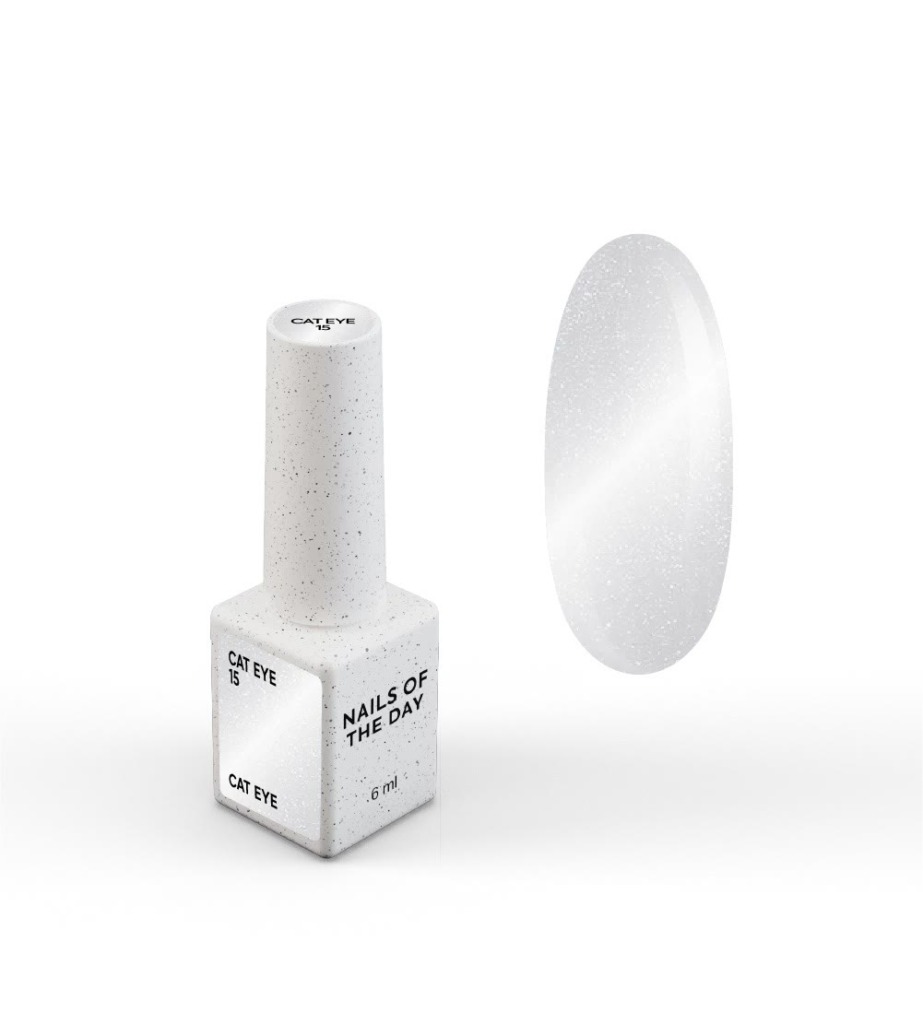 NAILSOFTHEDAY Gel Polish Cat Eye 15 — esmalte efecto ojo de gato plateado sobre base transparente, 6 ml