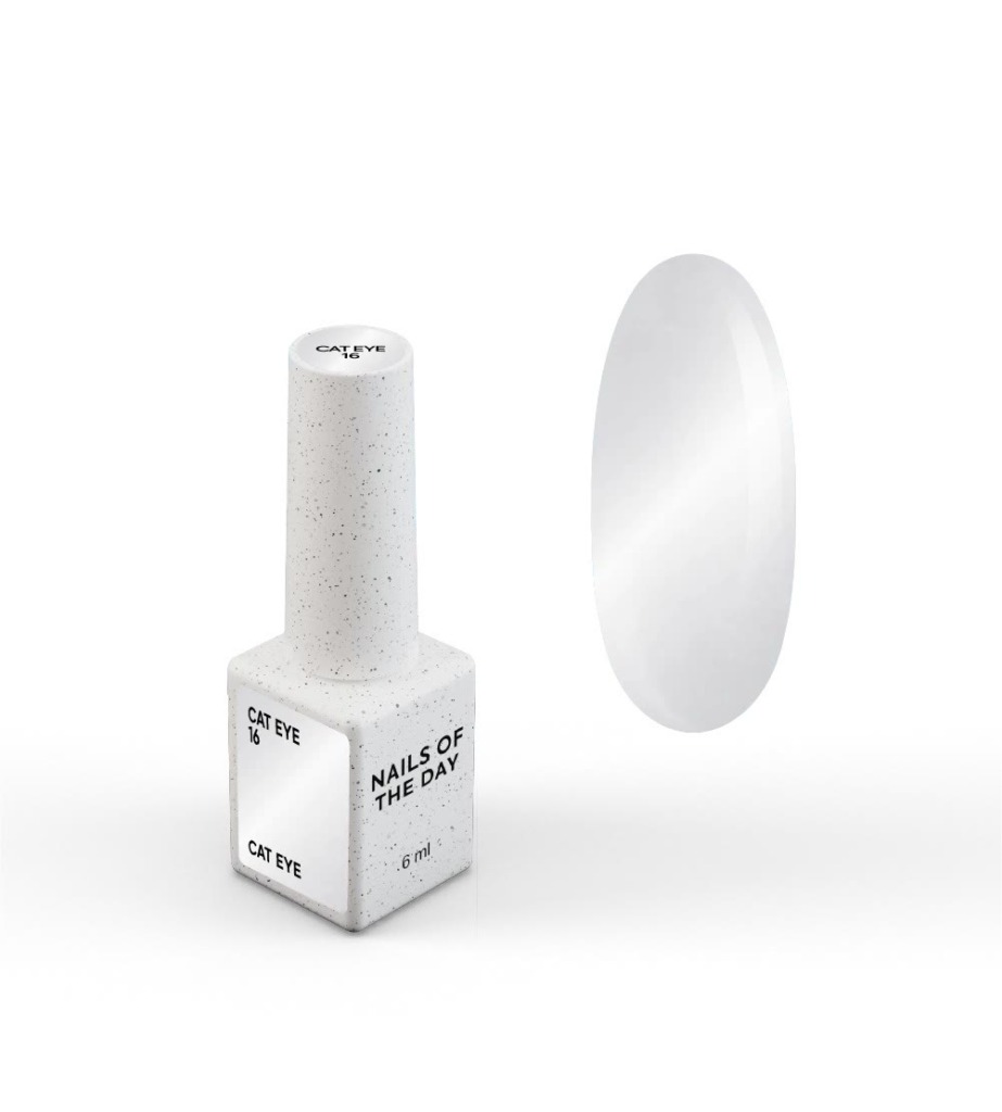 NAILSOFTHEDAY Gel Polish Cat Eye 16 — esmalte efecto ojo de gato plateado sobre base transparente, 6 ml